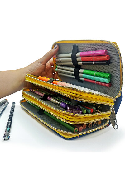 Limmy Μολυβοθήκη Dinosaur Dinosaur Pattern Kawai Organizer Vegan Δερμάτινη θήκη για στυλό τριών θέσεων - Κίτρινο