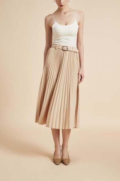 Yola Solid Pleated Midi Skirt