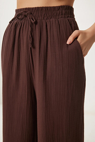 Balenbi Γυναικείο ελαφρύ διαφανές παντελόνι Palazzo Muslin με ελαστική μέση 1096