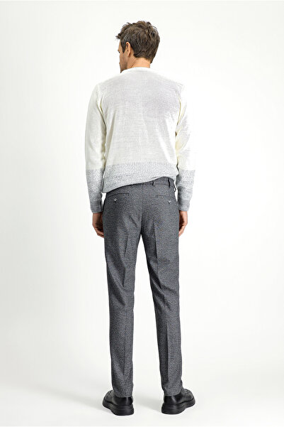 Kiğılı Super Slim Fit Ekstra Dar Kesim Beli Lastikli İpli Desenli Likralı Klasik Kumaş Pantolon