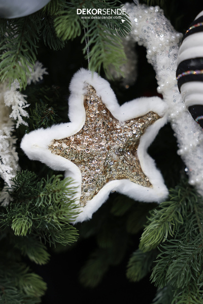 Dekorsende New Year Ornament Sequin Star Champagne 15 cm