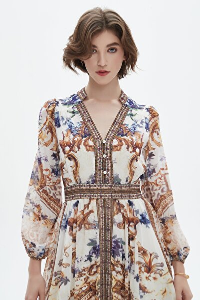 Nichii Sleeveless Midi Dress with Shirt Collar and Flared Hem