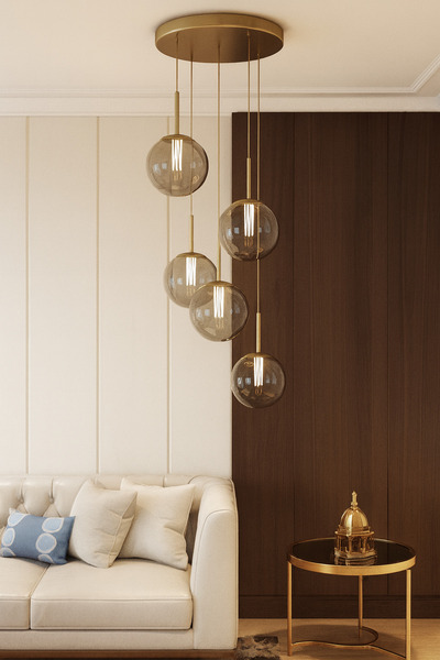 VENON Feris Sarkıt Top Avize ESKİTME GÖVDE FÜME 5’li Glop Camlı Dayanıklı Kasa Modern Şık Tasarım Avize