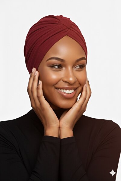 fidan bone Pamuklu Bantlı Çapraz Astarlı Bordo Hazır Türban Tesettür Havuz Bonesi Medikal Kullanıma Uygun