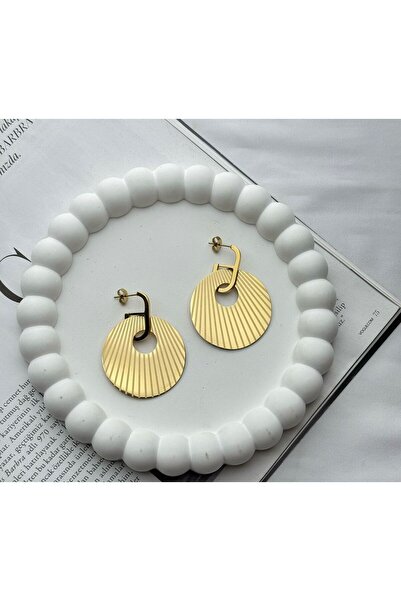 DEMOKAN Kadın Çelik Küpe Güneş Işığı Desen Yuvarlak Plaka Küpe