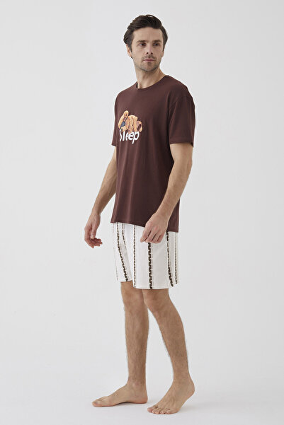 koza iç giyim Чоловічий короткий рукав бавовняний піжамний комплект з шортами з малюнком ведмедиків