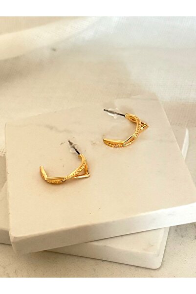 DEMOKAN Kadın Taş Detay Köşeli Sonsuz Küpe