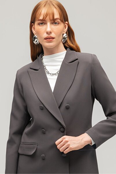 Saade Anthracite Pocket Detailed Business Blazer Jacket