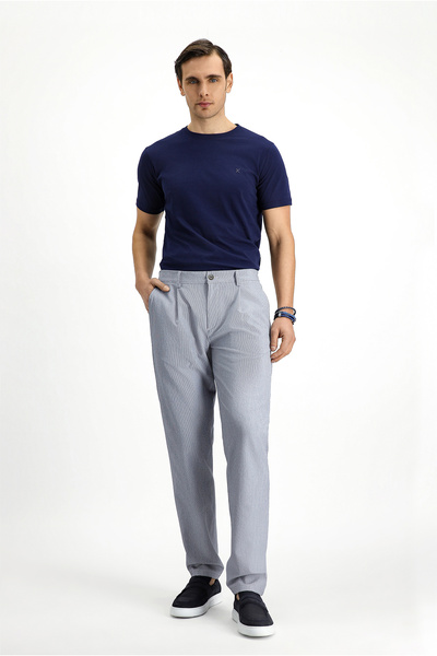 Kiğılı Regular Fit Elastic Waist Drawstring Striped Seersucker Pleated Classic Fabric Trousers