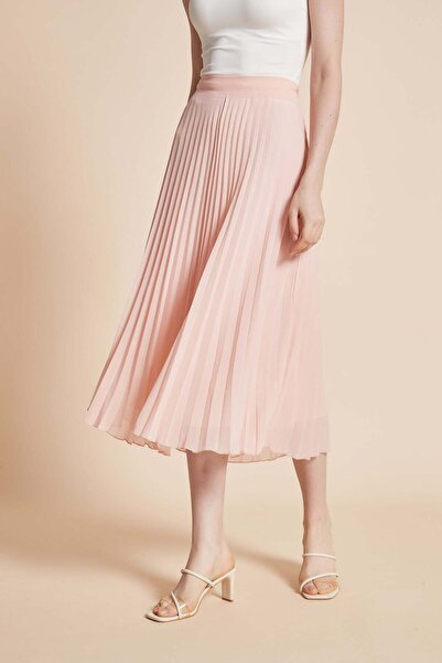 Yola Solid Pleated Midi Skirt