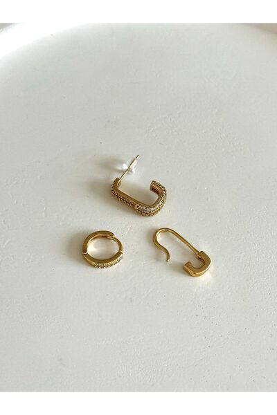 DEMOKAN سلسلة خاصة مكونة من 3 قطع - أقراط نسائية مسطحة وخالية من التشويه