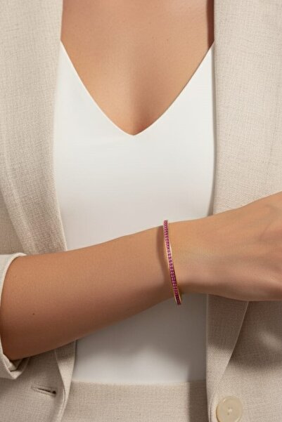 Süspüs Accessories PEMBE TAŞLI GOLD ÇELİK KELEPÇE BİLEKLİK