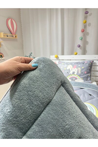yok yok evim eve dair her şey Welsoft Fluffy Double Sided Unicorn Patterned Single Quilt Sleeping Set