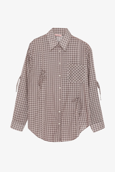 Quzu قميص كبير الحجم مزين بالدانتيل باللون البني