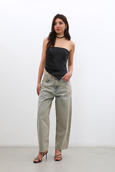 BANNY JEANS Kadın Yüksek Bel Skater Fit Jean Pantolon Kahverengi