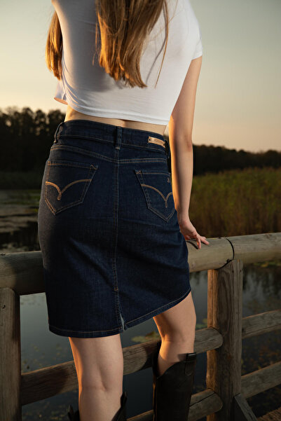 Bluewhite Kadın Düz Dar Jean Etek Rins