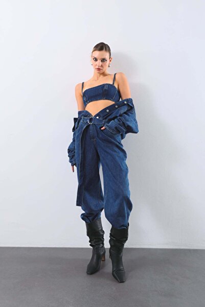 BANNY JEANS Kadın Oversize Jean Tulum Koyu Mavi