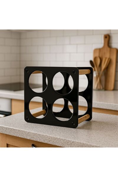 AYBİ DEKOR Tezgah Üstü Masa Üstü 4'lü Metal Şaraplık Standı Ve Şişe Standı Siyah