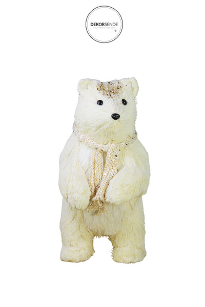 Dekorsende Χριστουγεννιάτικο Στολίδι Αρκουδάκι με Χρυσό Κεντημένο Φουλάρι Λευκό 45 εκ.