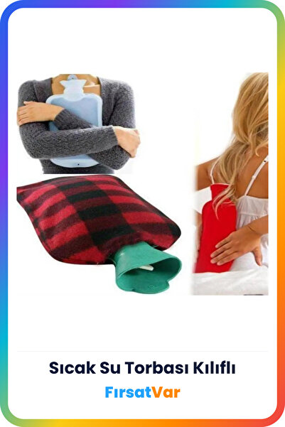 FırsatVar كيس ماء ساخن لتخفيف الآلام بسعة 1.75 لتر مع غطاء من الصوف - لمنع آل...