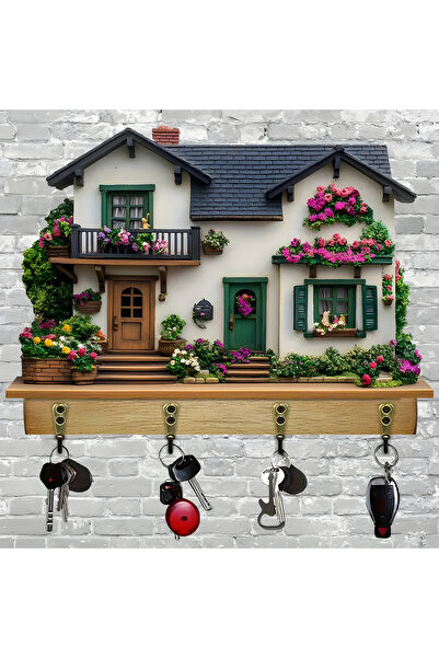 TuraLazerKesim 2D Düz, Çok Amaçlı Ahşap Anahtarlık, Dört Metal Kancalı, Duvar Dekoru, Ev Dekorasyonu 9