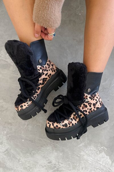Shoebutik Norvég leopárd fekete csizma