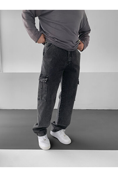 NO1 KONSEPT Anthracite Oversize Gabardine Trousers with Cargo Pockets