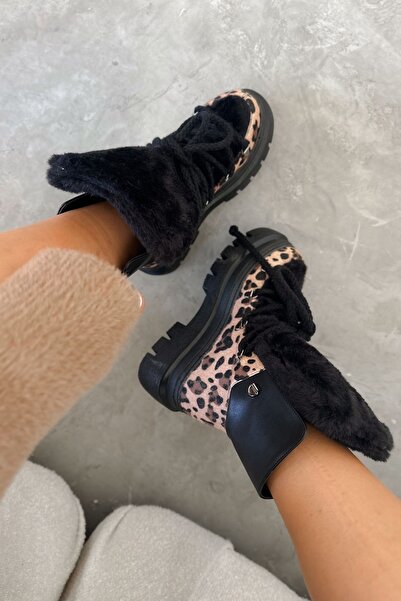 Shoebutik Norvég leopárd fekete csizma