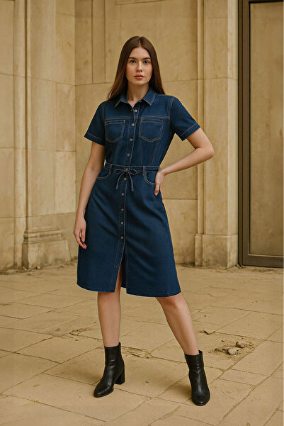 BANNY JEANS Γυναικείο κοντό τζιν φόρεμα με λεπτομέρεια με κουμπιά