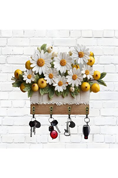 TuraLazerKesim 2D Düz, Çok Amaçlı Ahşap Anahtarlık, Dört Metal Kancalı, Duvar...