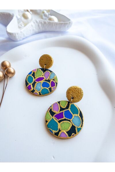 BeuBella Aksesuar تصميم مخصص أقراط نمط الفسيفساء الملونة على طين البوليمر