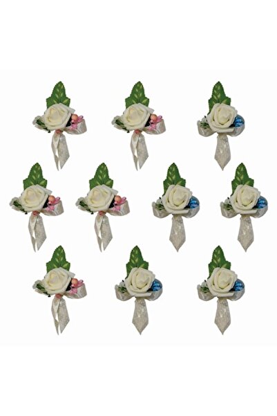 OEM Set zece Flori Piept petru frati si surori cu trandafir ivoire si ac de prindere