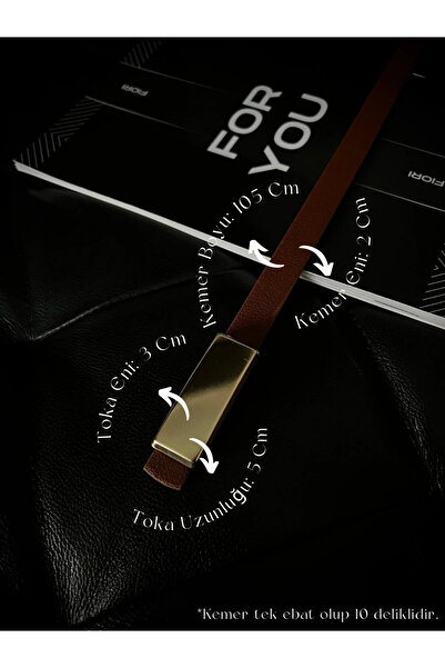 Fiori Dikdörtgen Tokalı İnce Kadın Kemeri, Ceket Kemeri, Gömlek Kemeri, Elbis...