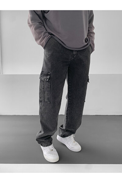 NO1 KONSEPT Anthracite Oversize Gabardine Trousers with Cargo Pockets