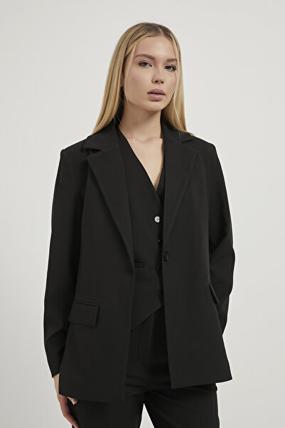 Arma Life Women's Casual Single Button Oversized Black Blazer Jacket