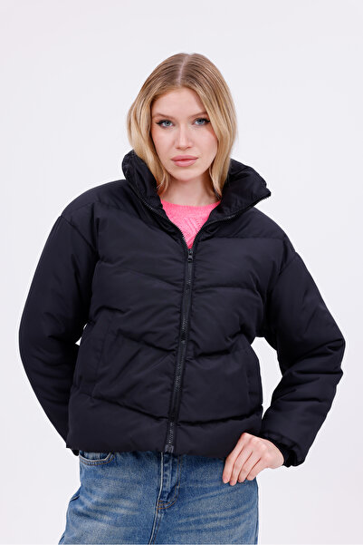 Firststops معطف أسود مبطن للنساء - ياقة عالية، مقاوم للماء - مقاوم للبرد