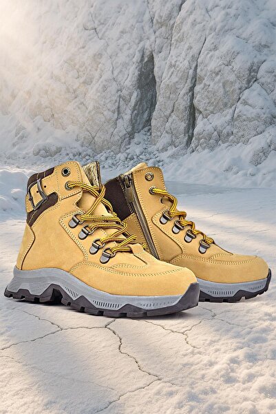 Rakerplus Genuine Leather Tan Lace-Up Zippered Trekking Kids Boots