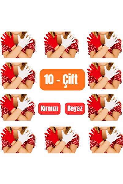 AXE SPORTSWEAR Kırmızı Beyaz 10 Çift Çocuk & Bando & Pandomim & Gösteri & Merasim Eldiveni & 23 Nisan & 19 Mayıs