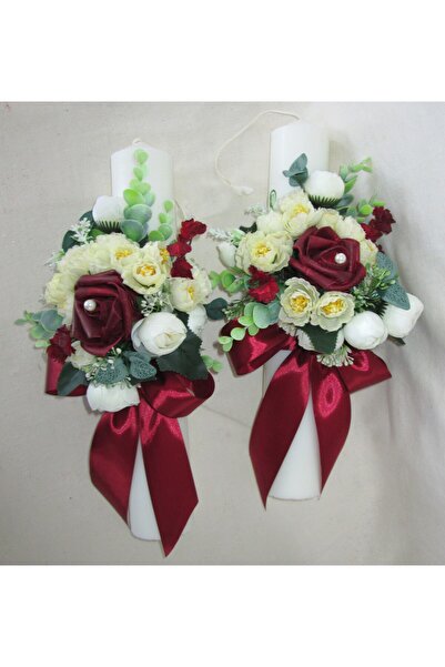 OEM Lumanari Cununie set 2 bucati, diametru 6 cm, lungimea 35 cm, Trandafiri si Ranunculus, artificiale