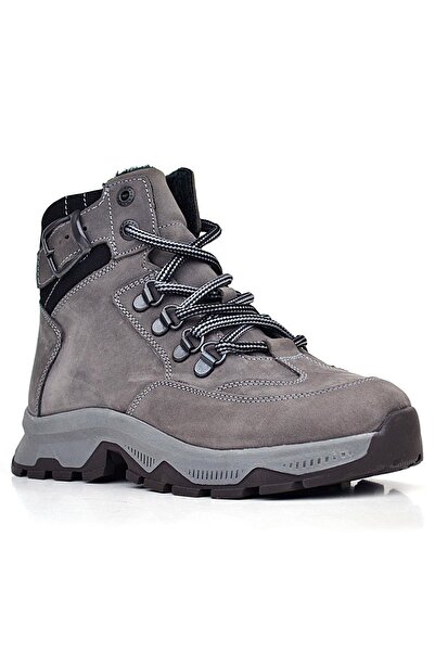 Rakerplus Genuine Leather Gray Lace-Up Zippered Trekking Kids Boots
