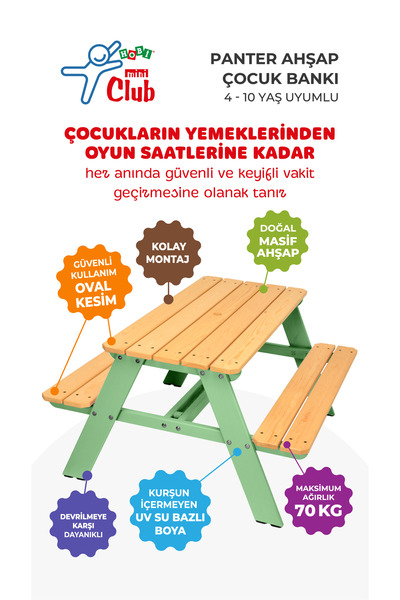 Hobi Mini Club Panter Ahşap 4-10 Yaş Uyumlu Çocuk Piknik Masası