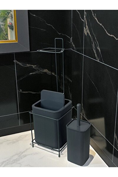 metalshop Çöp Kovalı Wc Kağıtlık Ve Tuvalet Fırça Seti FÜME
