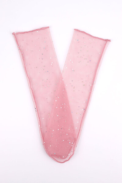 Le Mabelle Girl's Dried Rose Tulle Socks - Small Glitter Detailed