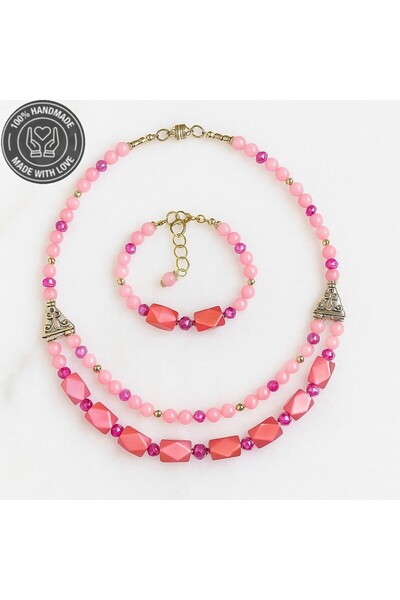 Asteria Elite Pembe Sedef Pembe Kuvars Aşk Ve Zarafet Kolye Bileklik Seti