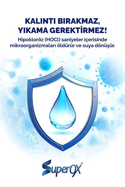 SuperOX Hipokloröz, Alkolsüz, El & Cilt & Yara Çevresi Dezenfektanı 1 l