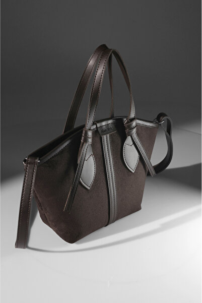 Rimense Kadın Acı Kahverengi Süet Acı Kahverengi Suni Deri Fermuarlı Astarlı El ve Omuz Çantası