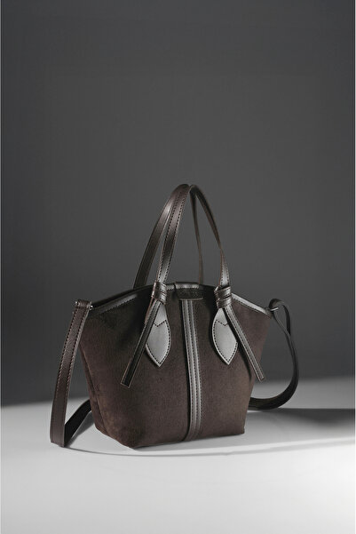 Rimense Kadın Acı Kahverengi Süet Acı Kahverengi Suni Deri Fermuarlı Astarlı El ve Omuz Çantası