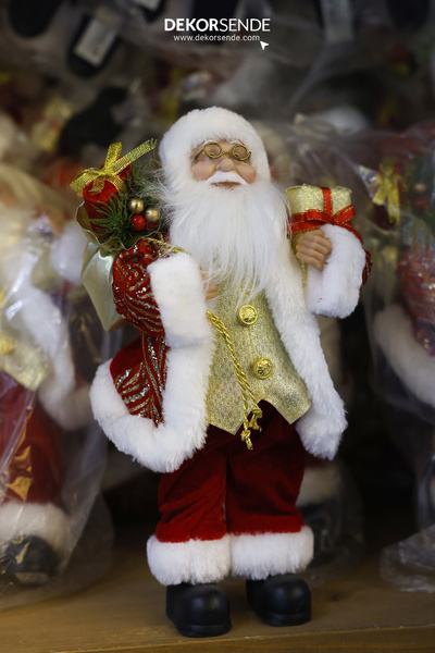 Dekorsende Çizgili Sarı Pullu Noel Baba Kırmızı 30 cm