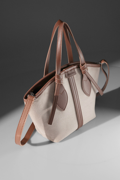 Rimense Geantă de mână și de umăr pentru femei, din piele de căprioară bej, din piele artificială, căptușită cu fermoar