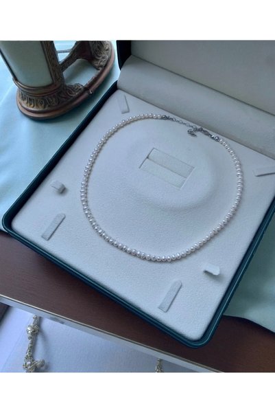 925 Ayar Gümüş Sertifikalı Doğal 4mm Inci Kolye Şık Ve Zarif - 40cm 7cm Uzatma Zinciri